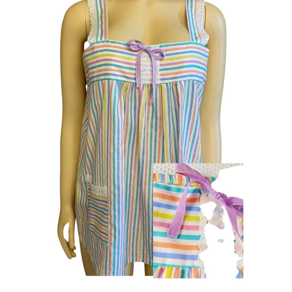 Vintage 70s Love in Bloom NY  Candy Colored Striped Lace Maternity  Tank Top Med